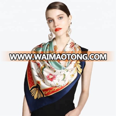 Fashion Style Custom Printed New Designer Silk Printed Square Scarf For Women